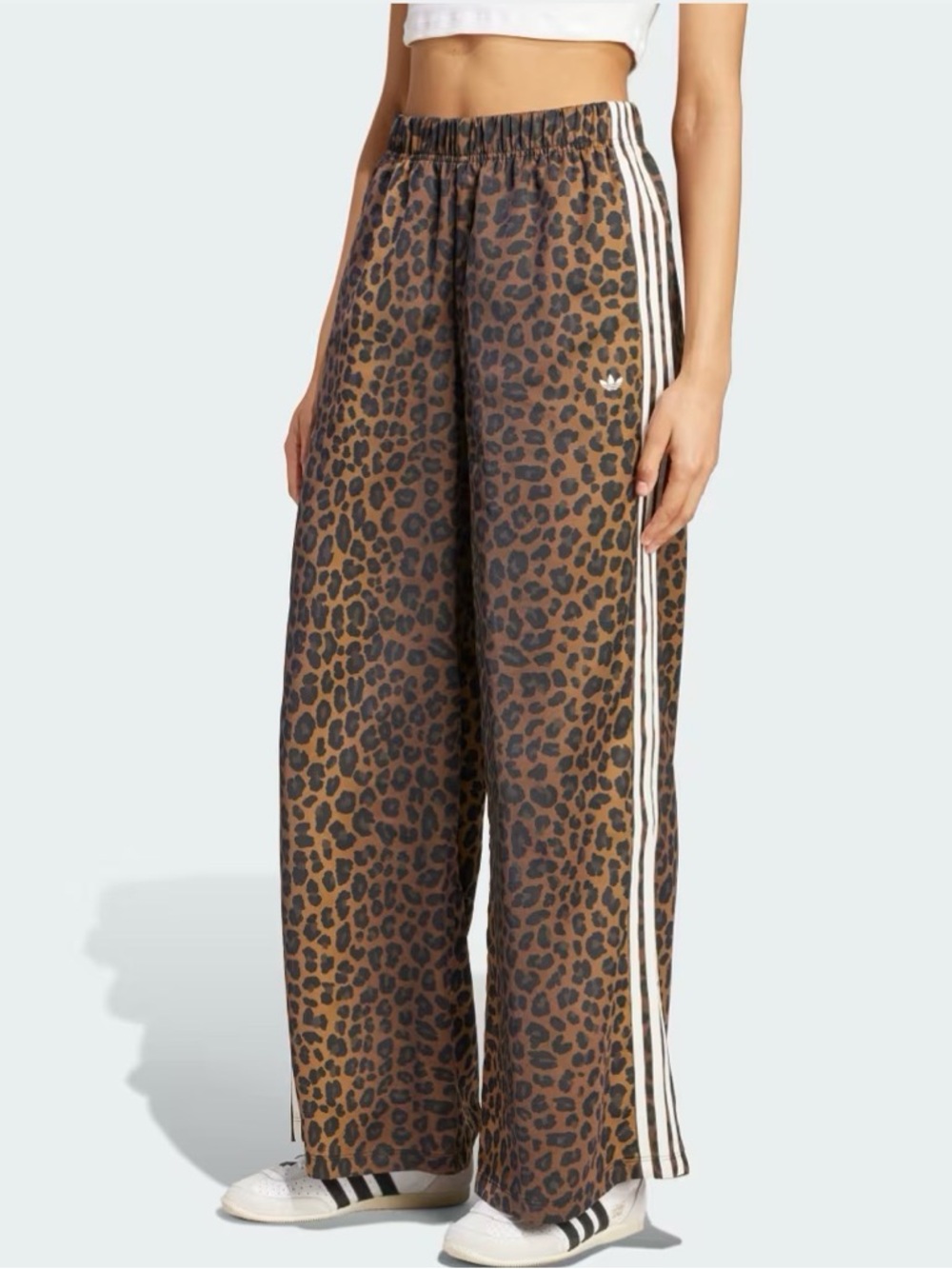 adidas Wide-Leg Leopard Print Silk Track Pants